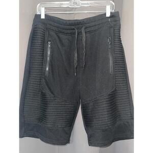 Carbon Black Textured Shorts – Size Large, Zip Pockets, Drawstring Waist, Soft C
